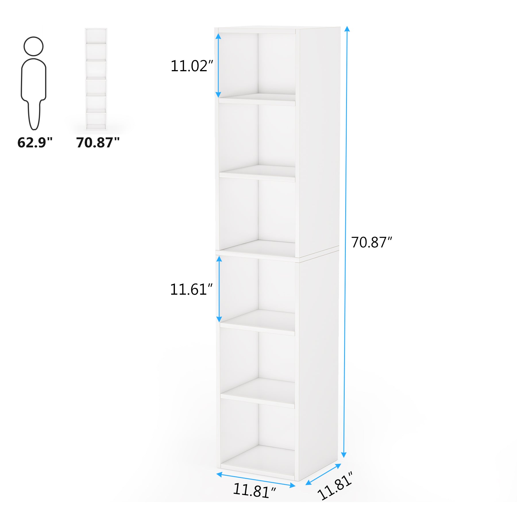 6-Tier Bookcase 70.9" Cube Display Shelves